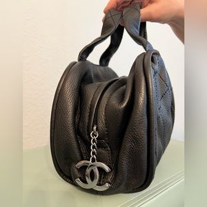 Authentic New Chanel Classic Top Handle Bag Black Leather Silver Hardware